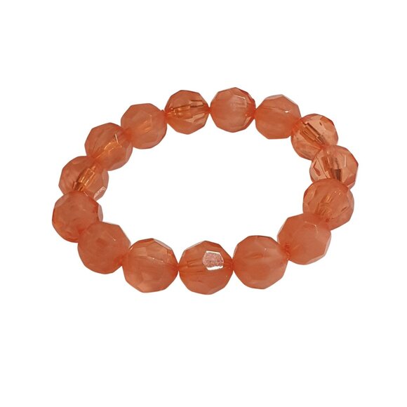 Faceted Orange Beaded Stretch Bracelet Durable Acrylic Lightweight Stackable Des - Picture 1 of 3